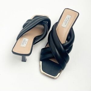 STEVEN New York Imara Black Faux Leather Puff Straps Squared Toe Kitten Heels Sa